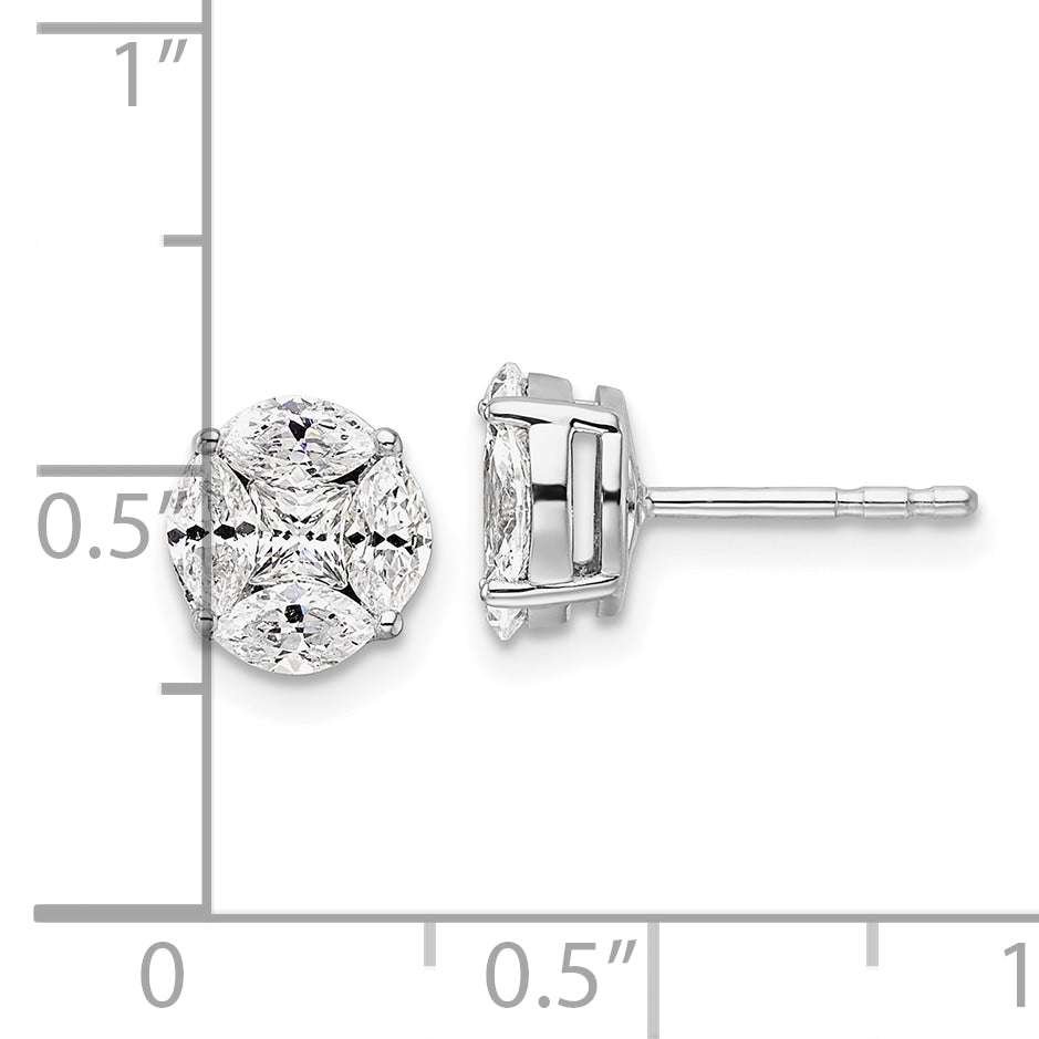 14k White Gold 1 Ct. Lab Grown Diamond VS/SI+ G+ Round and Marquise Halo Post Earrings