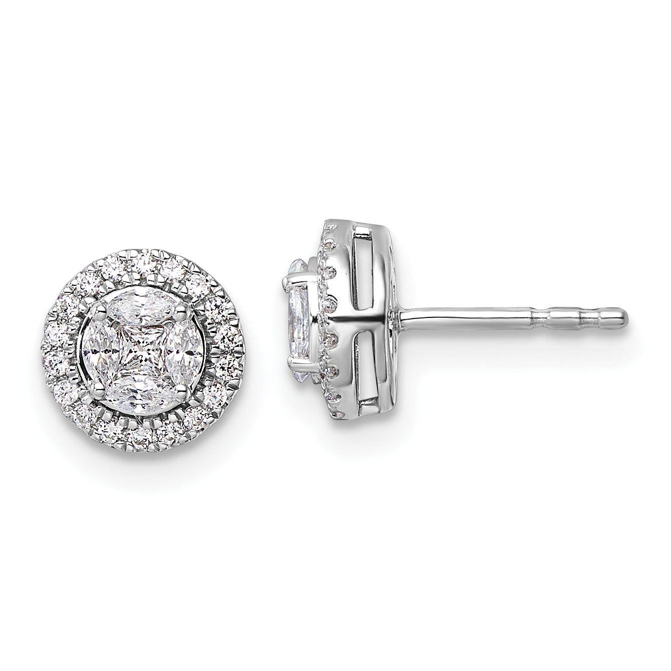 14k White Gold 1/2 Ct. Lab Grown Diamond VS/SI+ G+ Round and Marquise Halo Post Earrings