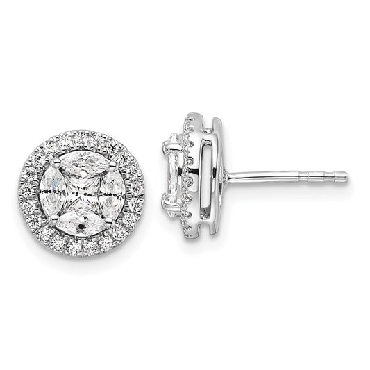 14k White Gold 1 carat Lab Grown Diamond VS/SI+ G+ Complete Round and Marquise Halo Post Earrings