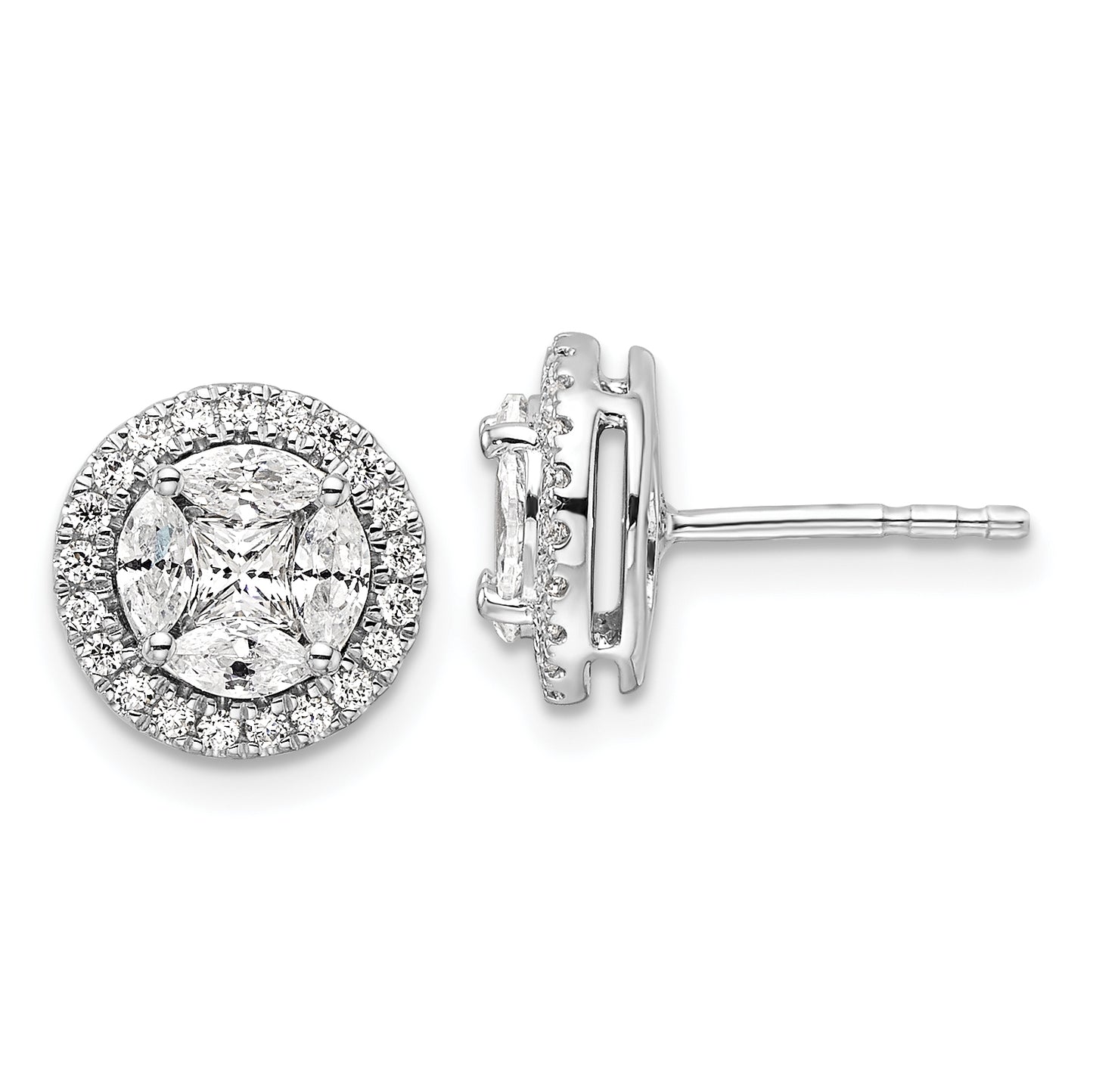 14k White Gold 1 Ct. Lab Grown Diamond VS/SI+ G+ Round and Marquise Halo Post Earrings