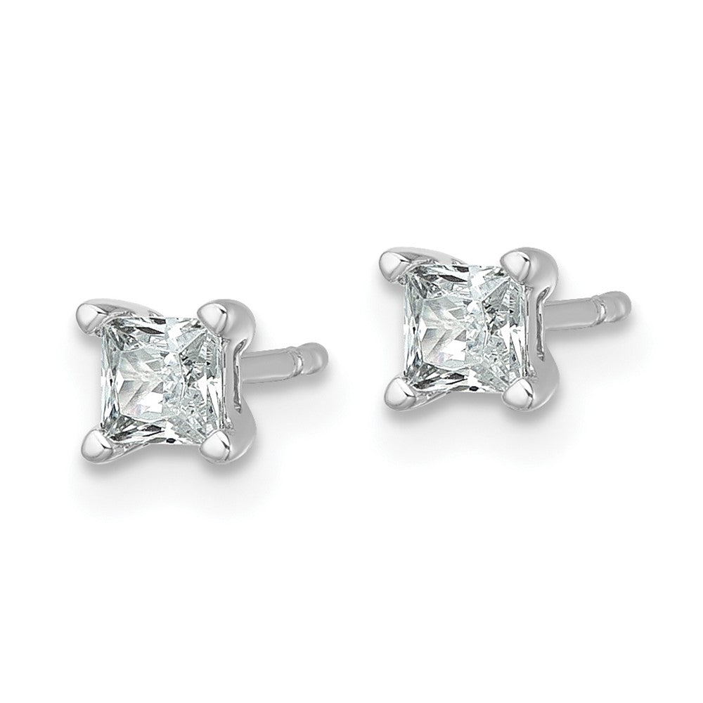 14k White Gold 1/2 carat Lab Grown Diamond VS/SI+ G+ Princess Four Prong Stud Post Earrings