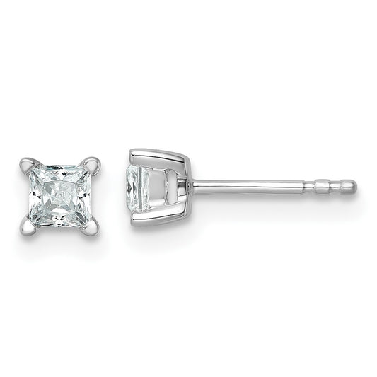 14k White Gold 1/2 carat Lab Grown Diamond VS/SI+ G+ Princess Four Prong Stud Post Earrings