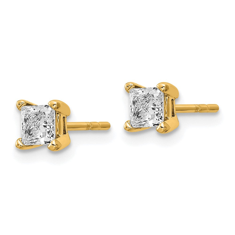 14k Yellow Gold 14k 2/3 carat Certified Lab Grown Diamond VS/SI+ G+ Princess Four Prong Stud Post Earrings