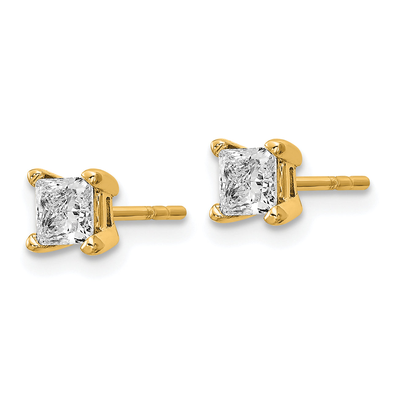 14k Yellow Gold 2/3 ctw Lab Grown Diamond VS/SI+ G+ Princess 4 Prong Heavy Wt. Stud Earrings