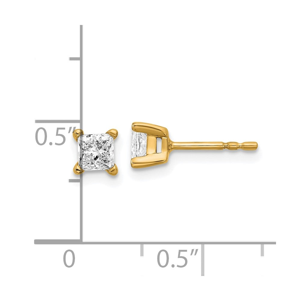 14k Yellow Gold 14k 2/3 carat Certified Lab Grown Diamond VS/SI+ G+ Princess Four Prong Stud Post Earrings