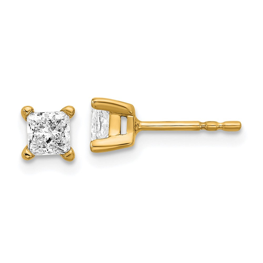 14k Yellow Gold 14k 2/3 carat Certified Lab Grown Diamond VS/SI+ G+ Princess Four Prong Stud Post Earrings