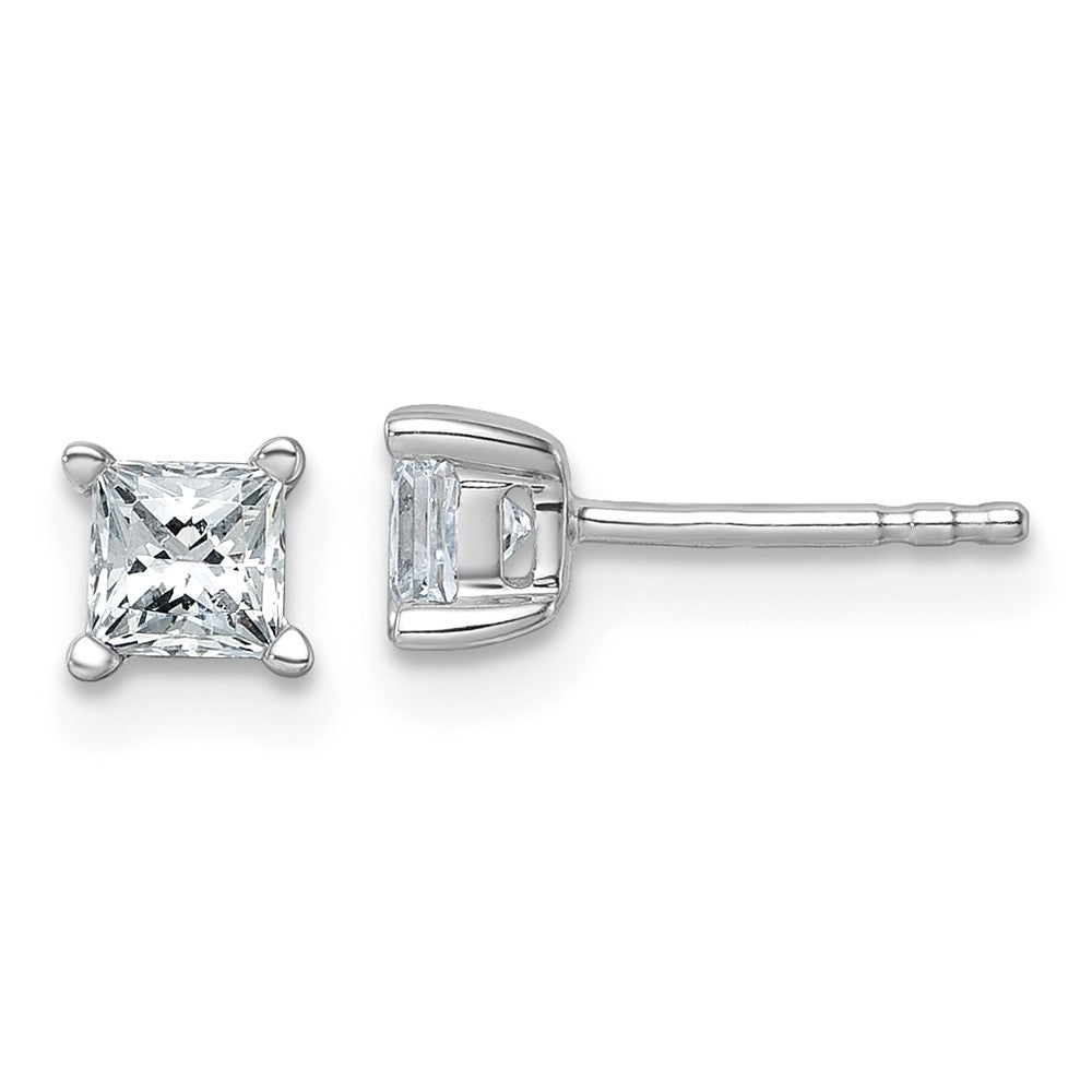 14k White Gold 3/4 carat Lab Grown Diamond VS/SI+ G+ Princess Four Prong Stud Post Earrings