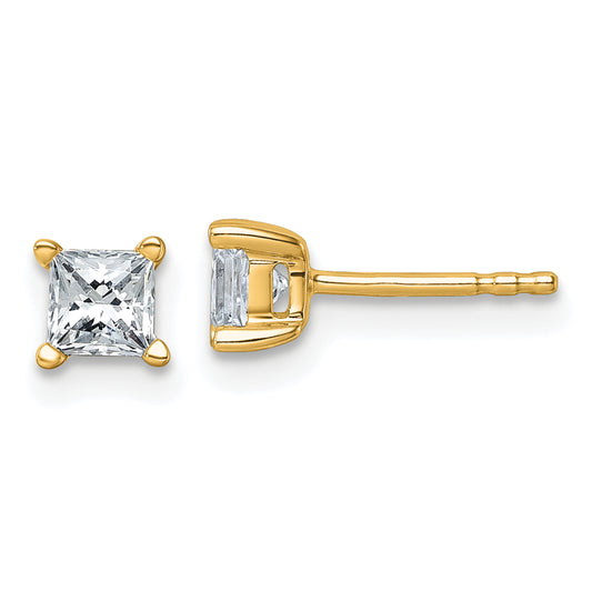 14k Yellow Gold 3/4 ctw Lab Grown Diamond VS/SI+ G+ Princess 4 Prong Heavy Wt. Stud Earrings