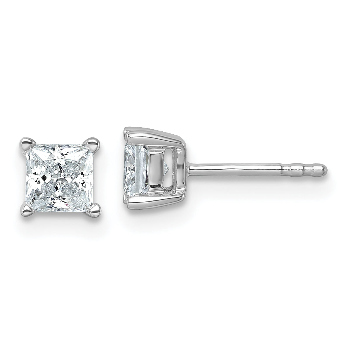 14k White Gold 1 ctw Certified Lab Grown Diamond VS/SI+ G+ Princess 4 Prong Heavy Wt. Stud Earrings