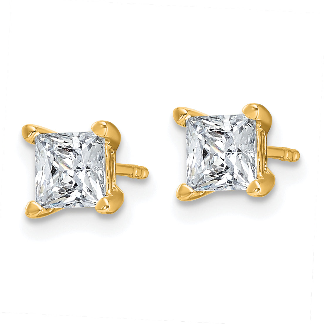 14k Yellow Gold 1 1/2 ctw Certified Lab Grown Diamond VS/SI+ G+ Princess 4 Prong Heavy Wt. Stud Earrings