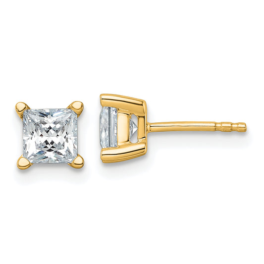 14k Yellow Gold 1 1/2 ctw Certified Lab Grown Diamond VS/SI+ G+ Princess 4 Prong Heavy Wt. Stud Earrings