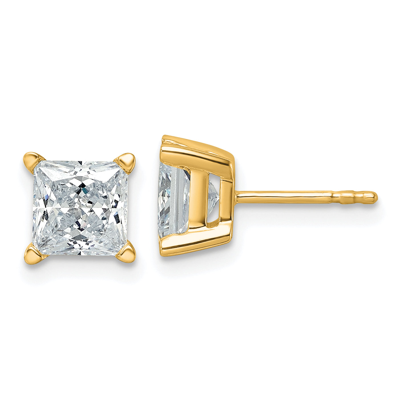 14k Yellow Gold 3 ctw Lab Grown Diamond VS/SI+ G+ Princess 4 Prong Heavy Wt. Stud Earrings