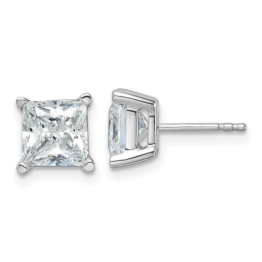 14k White Gold 4 Ct. Lab Grown Diamond VS/SI+ G+ Princess Four Prong Stud Post Earrings