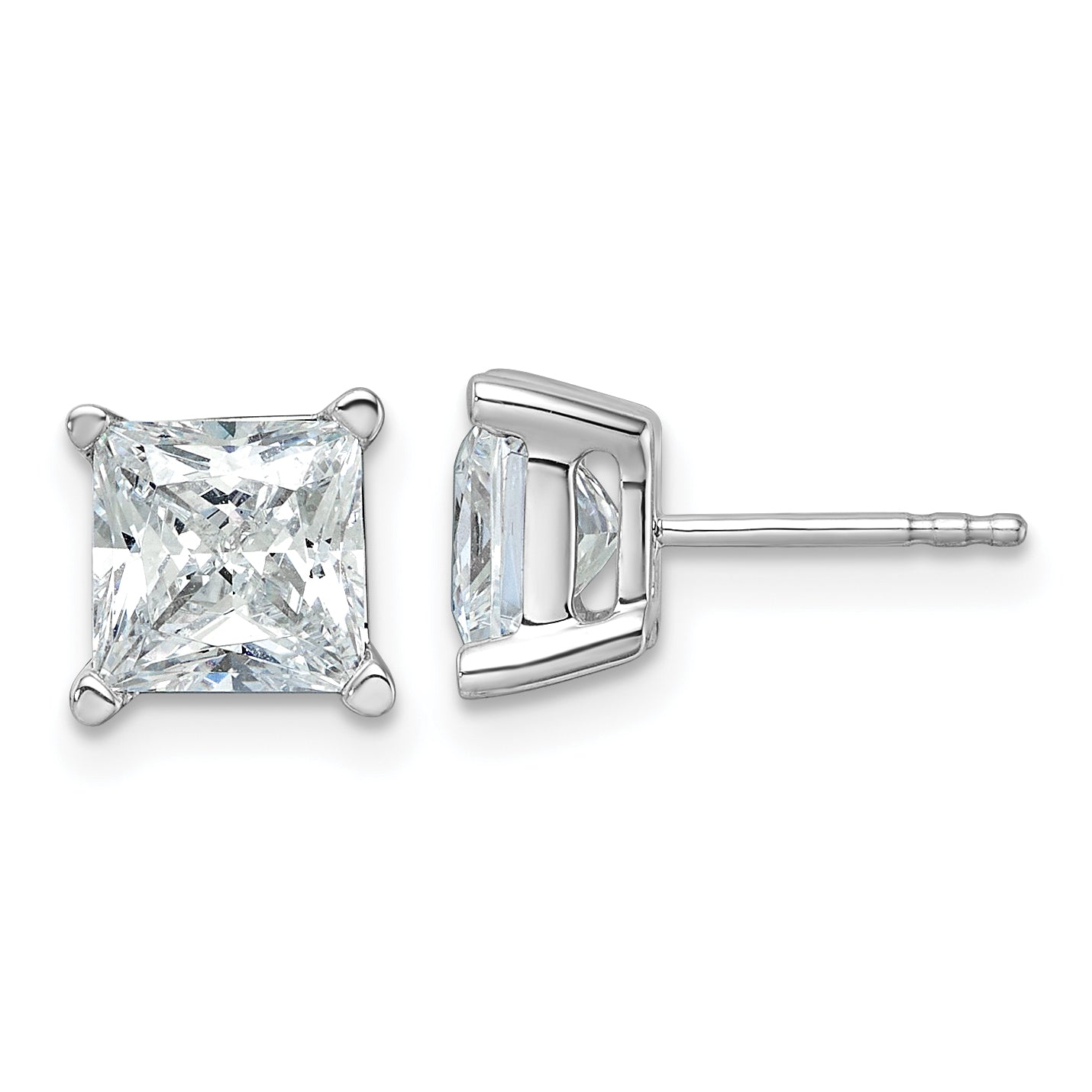 14k White Gold 4 ctw Certified Lab Grown Diamond VS/SI+ G+ Princess 4 Prong Heavy Wt. Stud Earrings