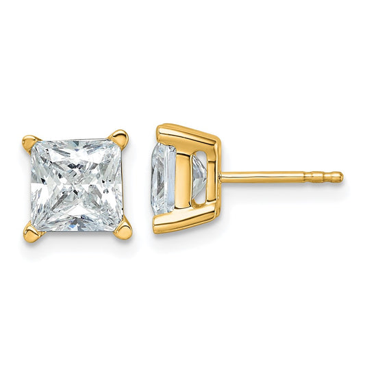 14k Yellow Gold 14k 4 carat Lab Grown Diamond VS/SI+ G+ Princess Four Prong Stud Post Earrings