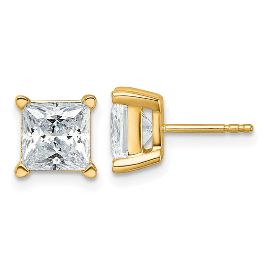 14k Yellow Gold 14k 5 carat total weight Princess VS/SI GH Lab Grown Diamond 4 Prong Stud Post Earrings