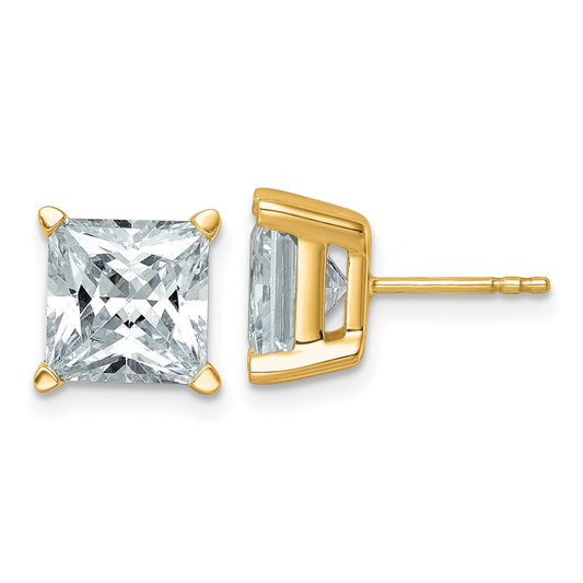 14k Yellow Gold 14k 6 carat total weight Princess VS/SI GH Lab Grown Diamond 4 Prong Stud Post Earrings