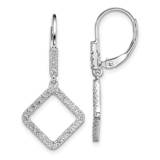 14k White Gold 1/2 carat Lab Grown Diamond VS/SI+ G+ Complete Dangle Square Leverback Earrings