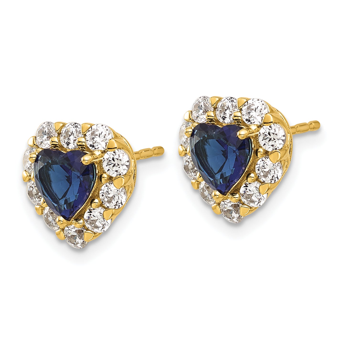 14k Yellow Gold 1 1/3 Ct. Lab Grown Diamond VS/SI+ G+ and Created Sapphire Halo Heart Post Earrings