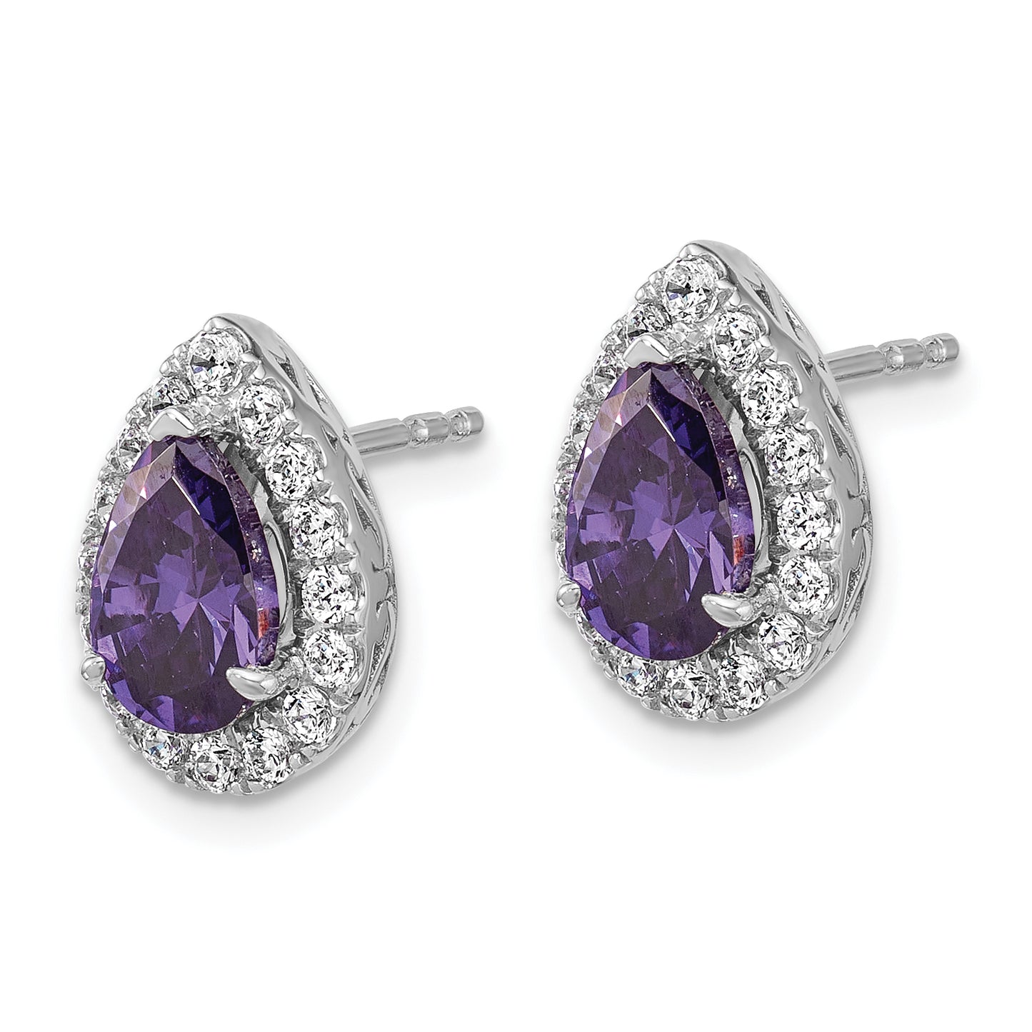 14K White Gold Lab Grown VS/SI FGH Diamond and Amethyst Pear Post Earrings