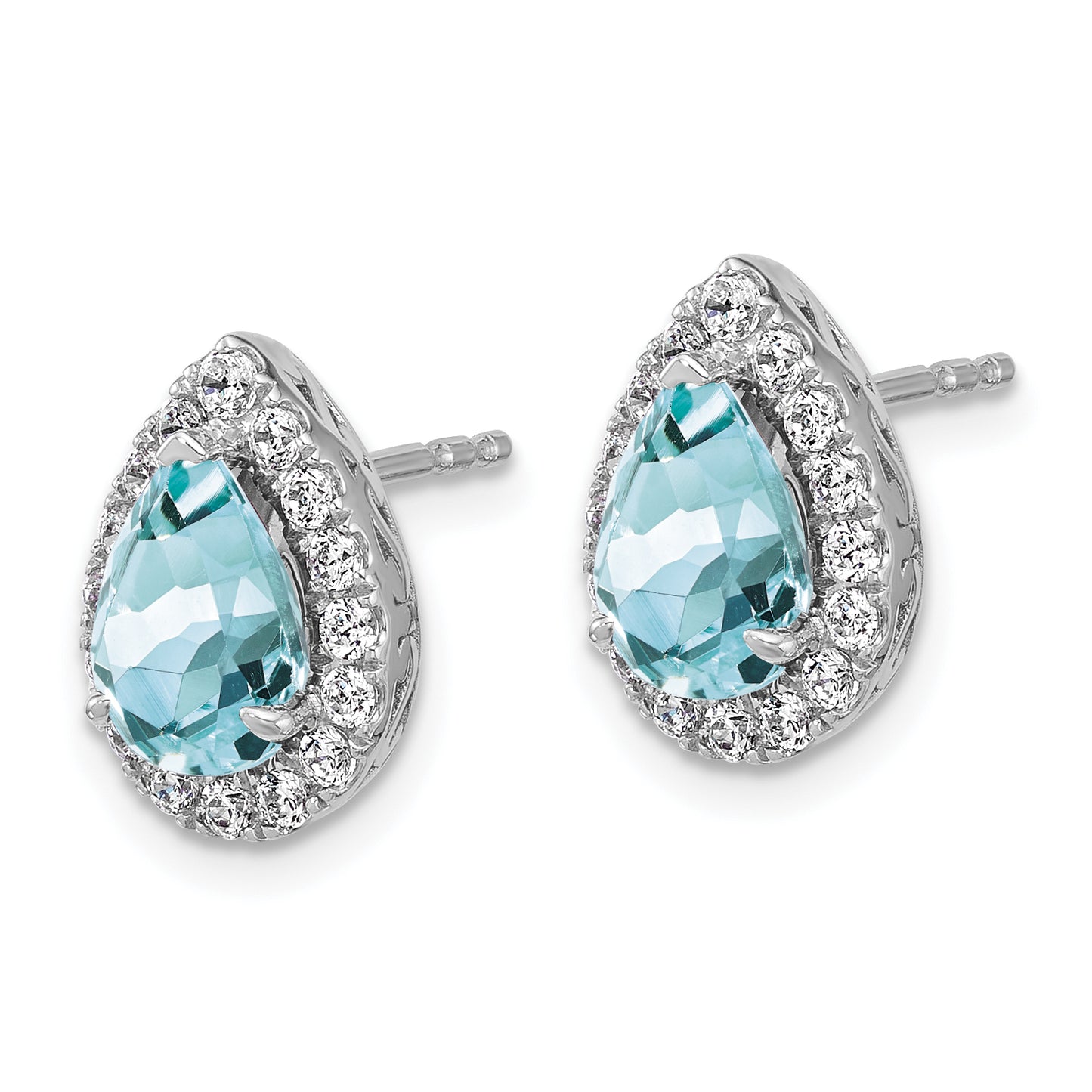 14K White Gold Lab Grown VS/SI FGH Diamond and Aquamarine Pear Post Earrings