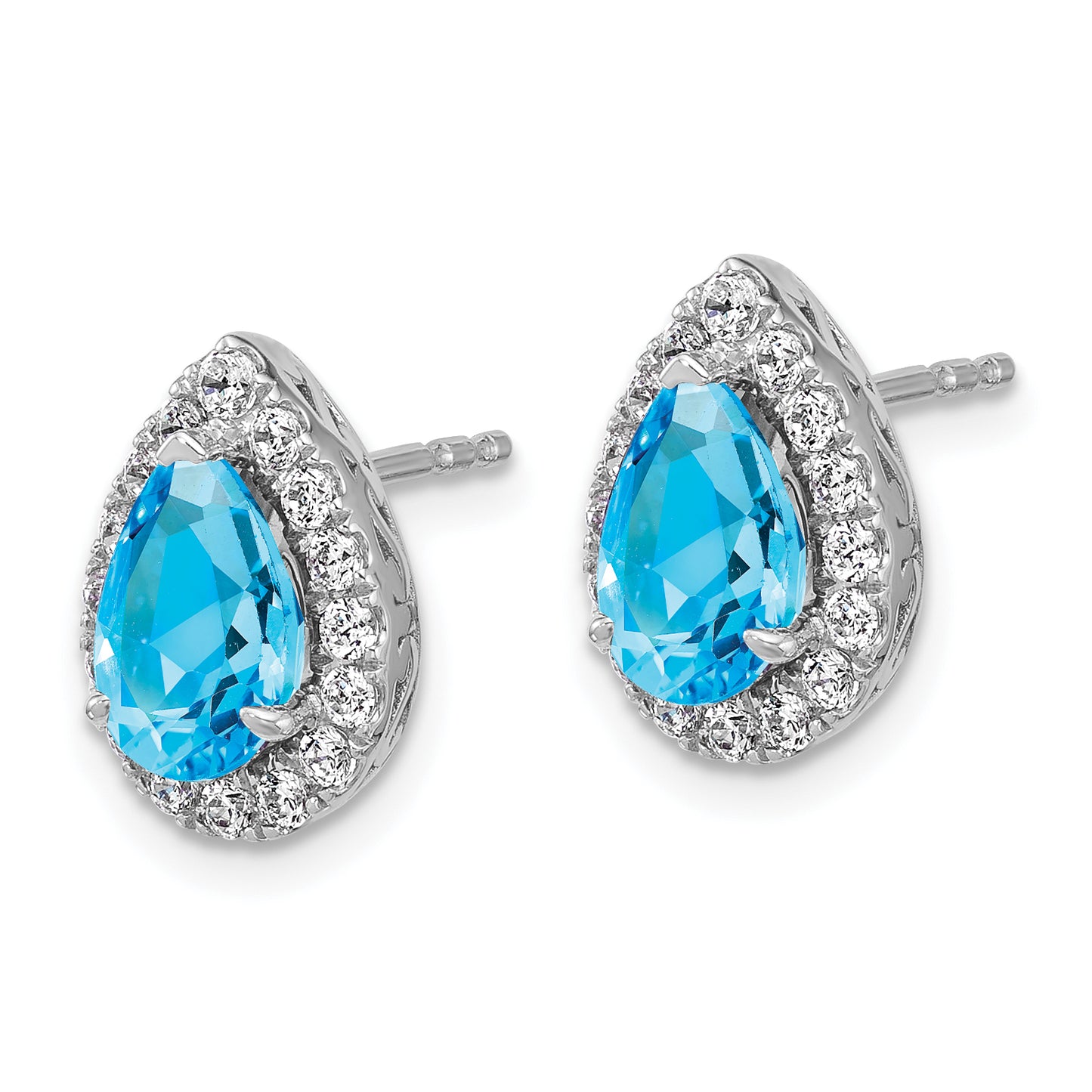 14K White Gold Lab Grown VS/SI FGH Diamond and Blue Topaz Pear Post Earrings