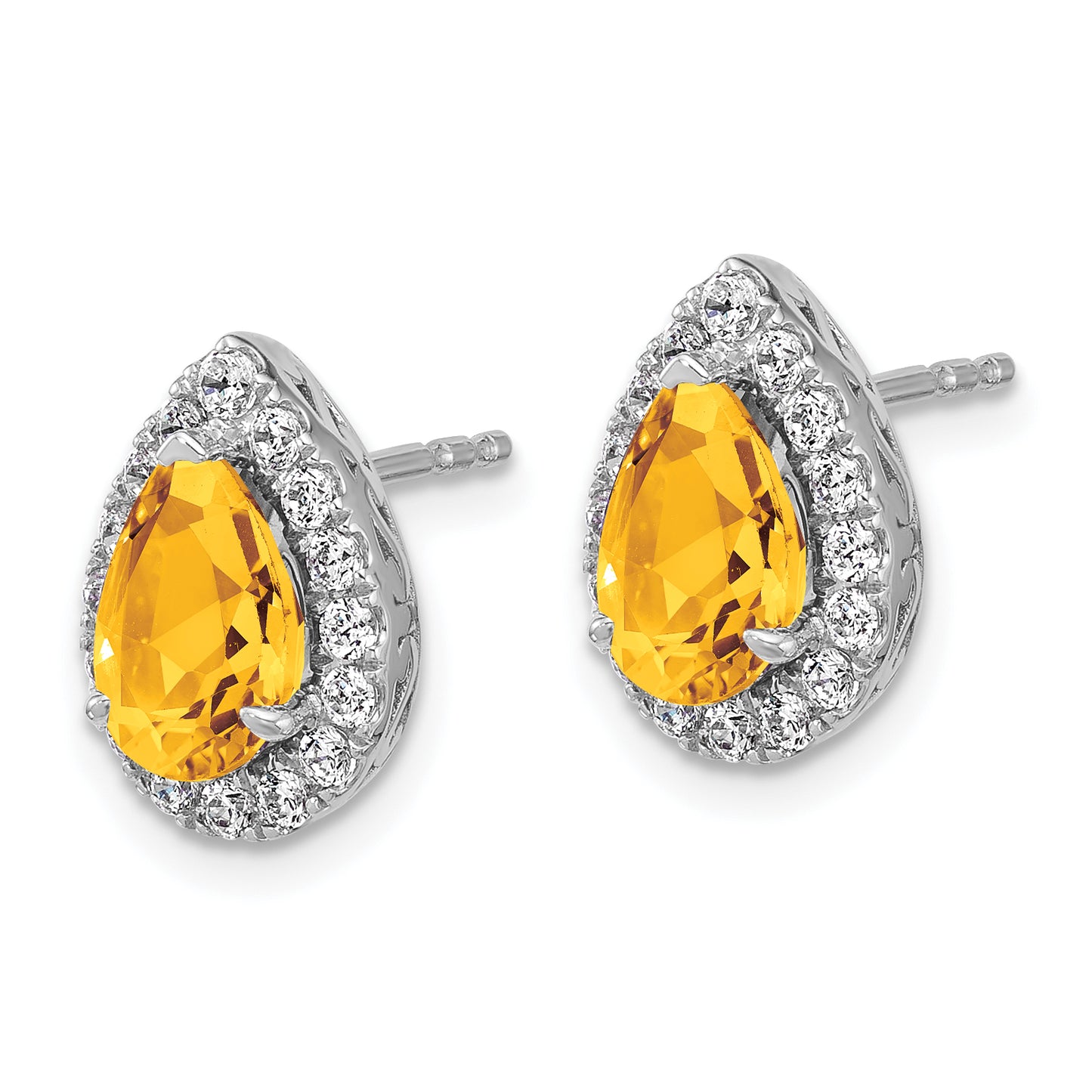 14K White Gold Lab Grown VS/SI FGH Diamond and Citrine Pear Post Earrings