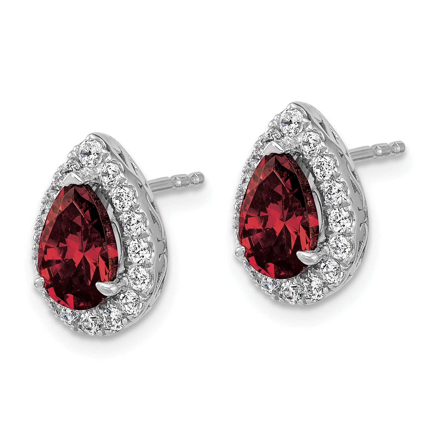 14K White Gold Lab Grown VS/SI FGH Diamond and Garnet Pear Post Earrings