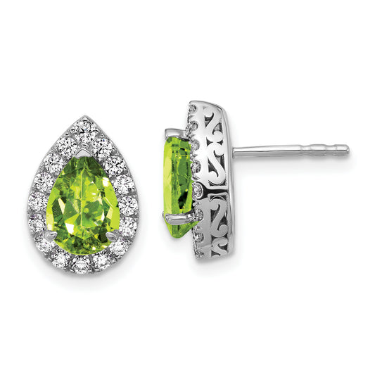 14K White Gold Lab Grown VS/SI FGH Diamond and Peridot Pear Post Earrings