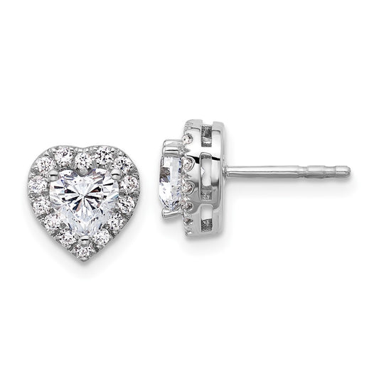 14k White Gold 1 1/4 carat Lab Grown Diamond VS/SI+ G+ Complete Halo Heart Post Earrings