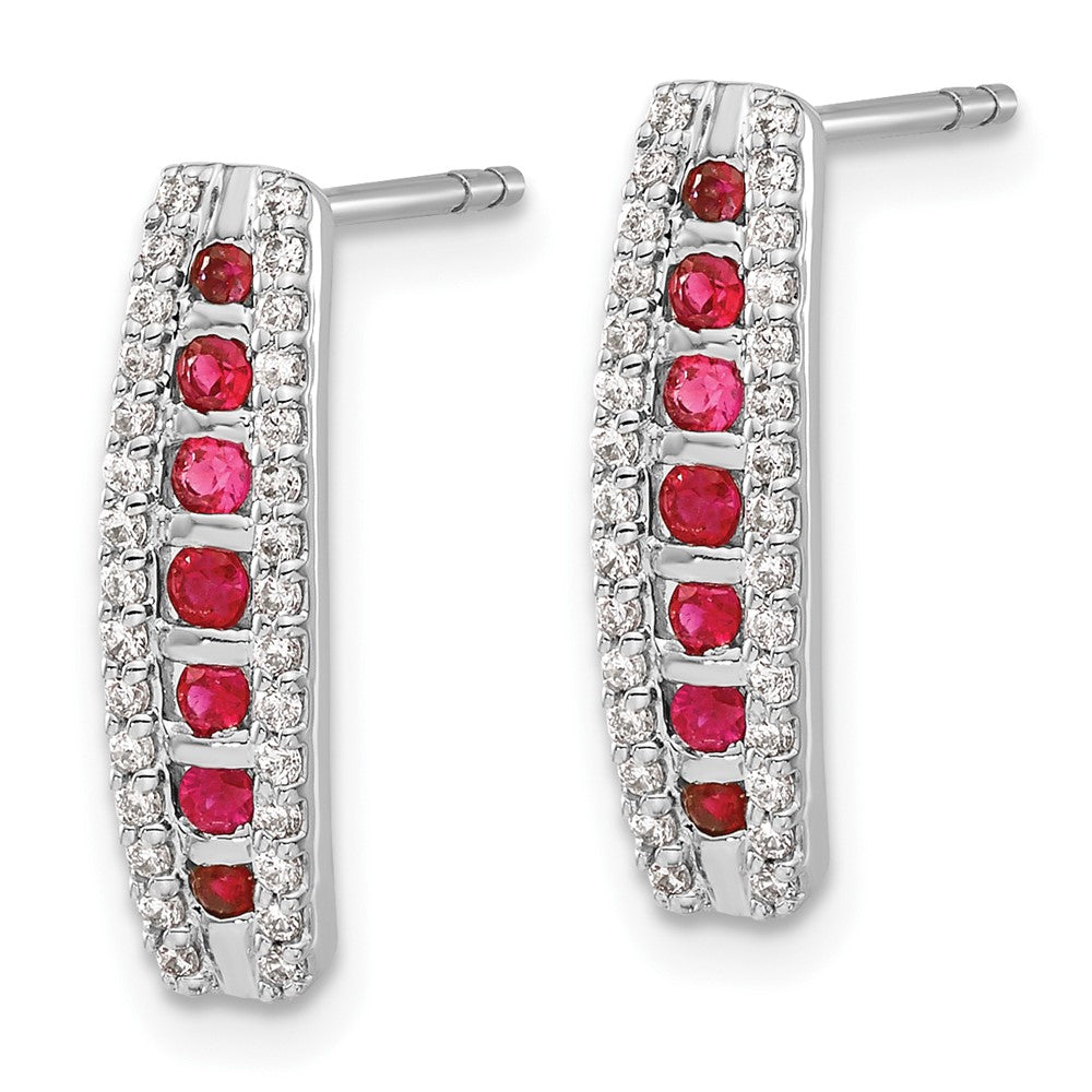 14k White Gold 1/3 carat Lab Grown Diamond VS/SI+ G+ and Created Ruby Complete Fashion Post Earrings