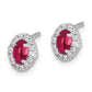 14k White Gold 1/6 carat Lab Grown Diamond VS/SI+ G+ and Oval Created Ruby Complete Halo Post Earrings