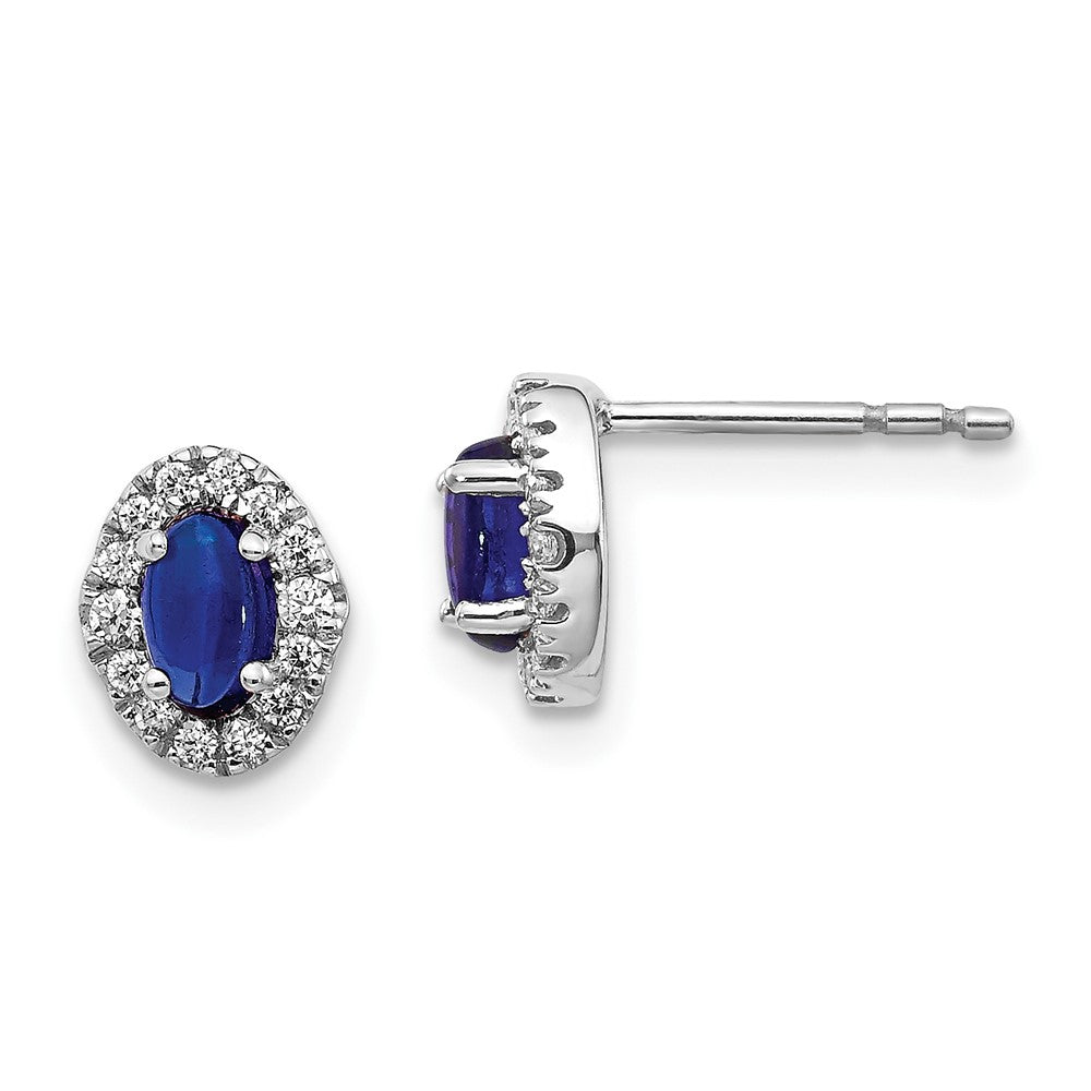 14k White Gold 1/6 Ct. Lab Grown Diamond VS/SI+ G+ and Oval Created Sapphire Halo Post Earrings