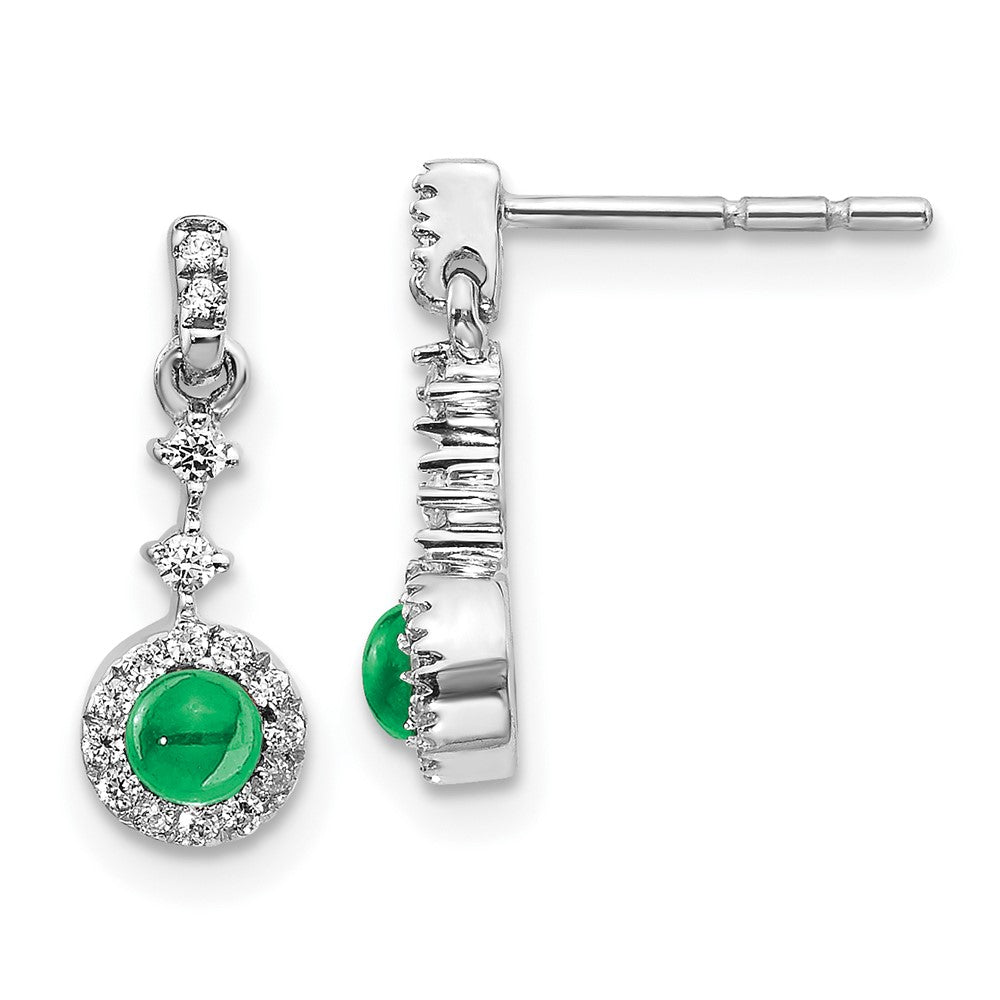 14k White Gold 1/6 Ct. Lab Grown Diamond VS/SI+ G+ and Created Emerald Complete Dangle Post Earrings