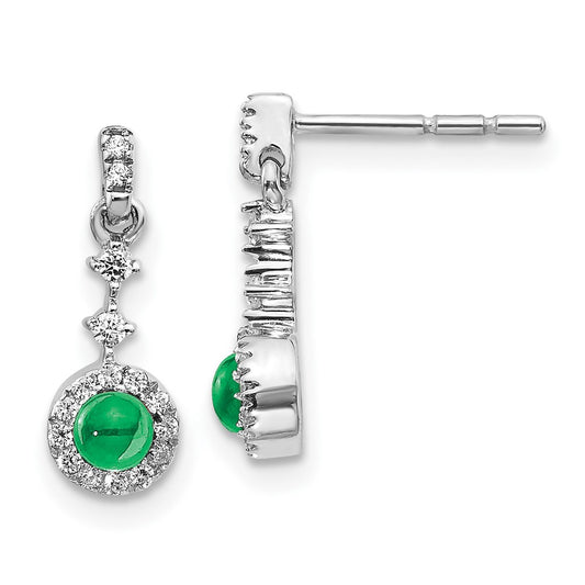 14k White Gold 1/6 carat Lab Grown Diamond VS/SI+ G+ and Created Emerald Complete Dangle Post Earrings