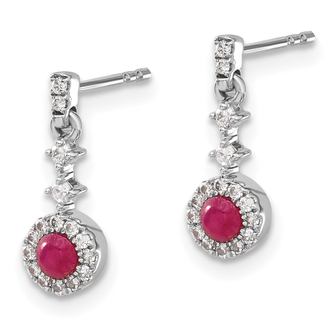 14k White Gold 1/6 Ct. Lab Grown Diamond VS/SI+ G+ and Cabochon Created Ruby Dangle Post Earrings