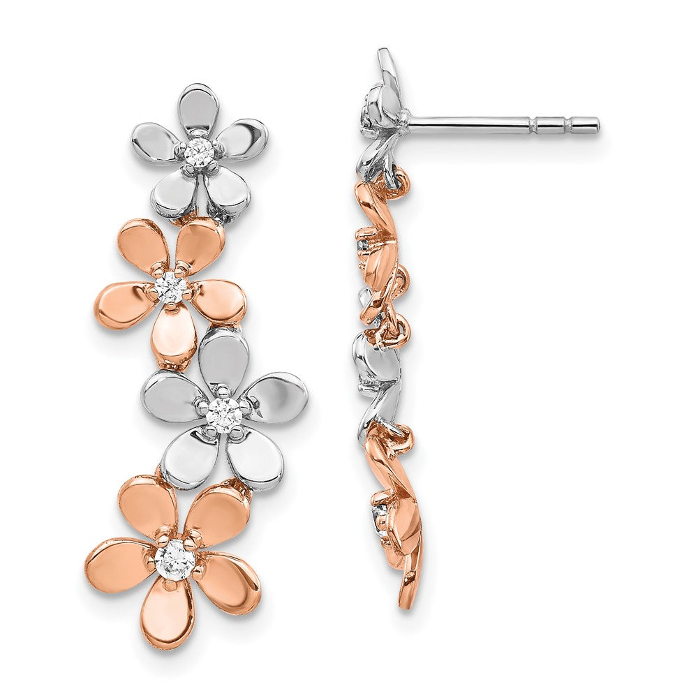 14k Two-Tone Rose and White Gold 1/5 carat Lab Grown Diamond VS/SI+ G+ Flower Post Earrings