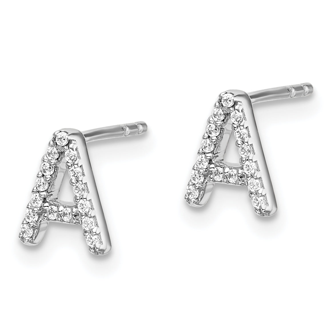 14K White Gold Lab Grown VS/SI+ G+ Diamond Letter A Initial Post Earrings