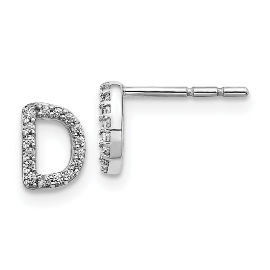 14K White Gold Lab Grown VS/SI+ G+ Diamond Letter D Initial Post Earrings