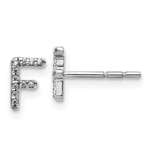 14K White Gold Lab Grown VS/SI+ G+ Diamond Letter F Initial Post Earrings