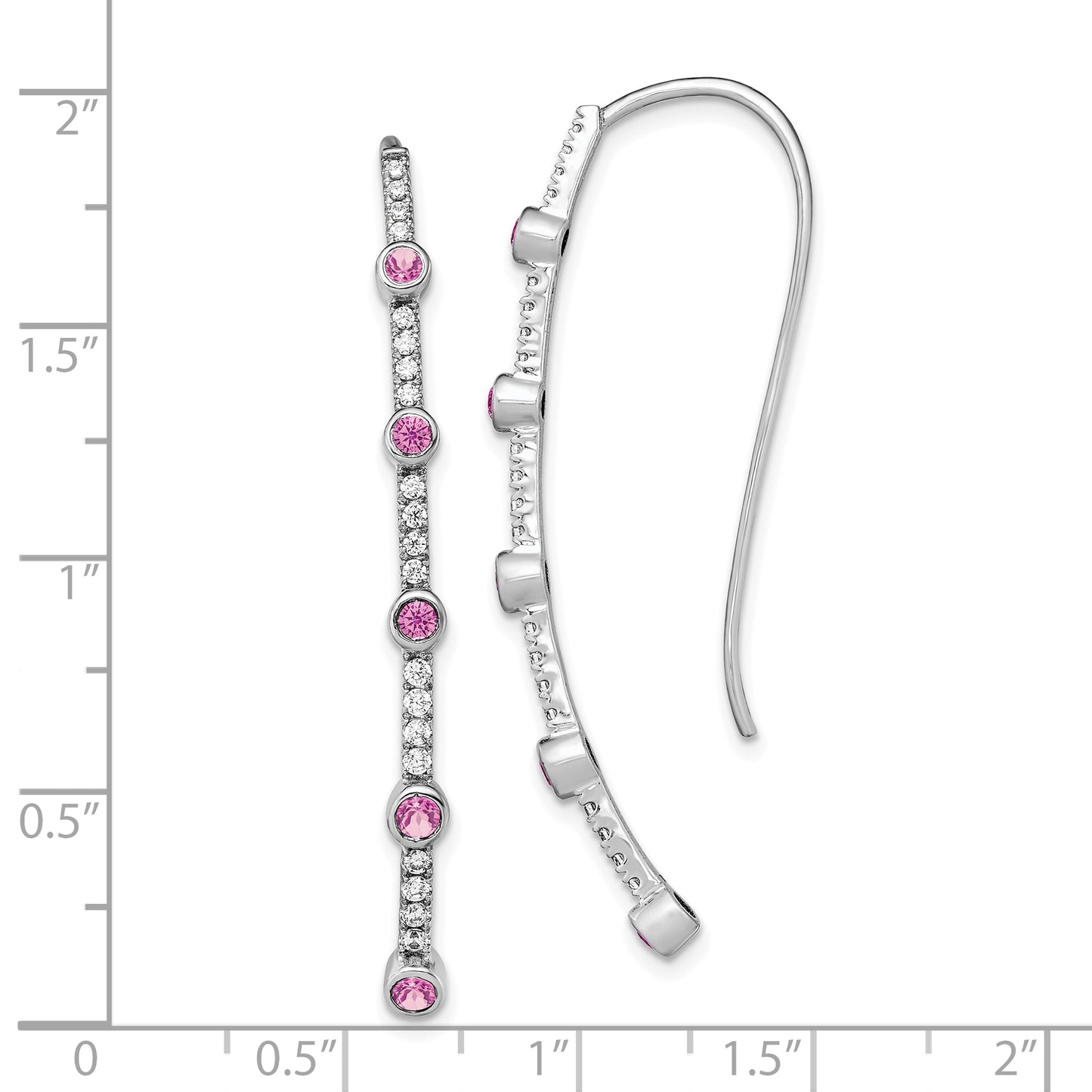 14k White Gold 3/8 Ct. Lab Grown Diamond VS/SI+ G+ and Lab Created Pink Sapphire Threader Earrings