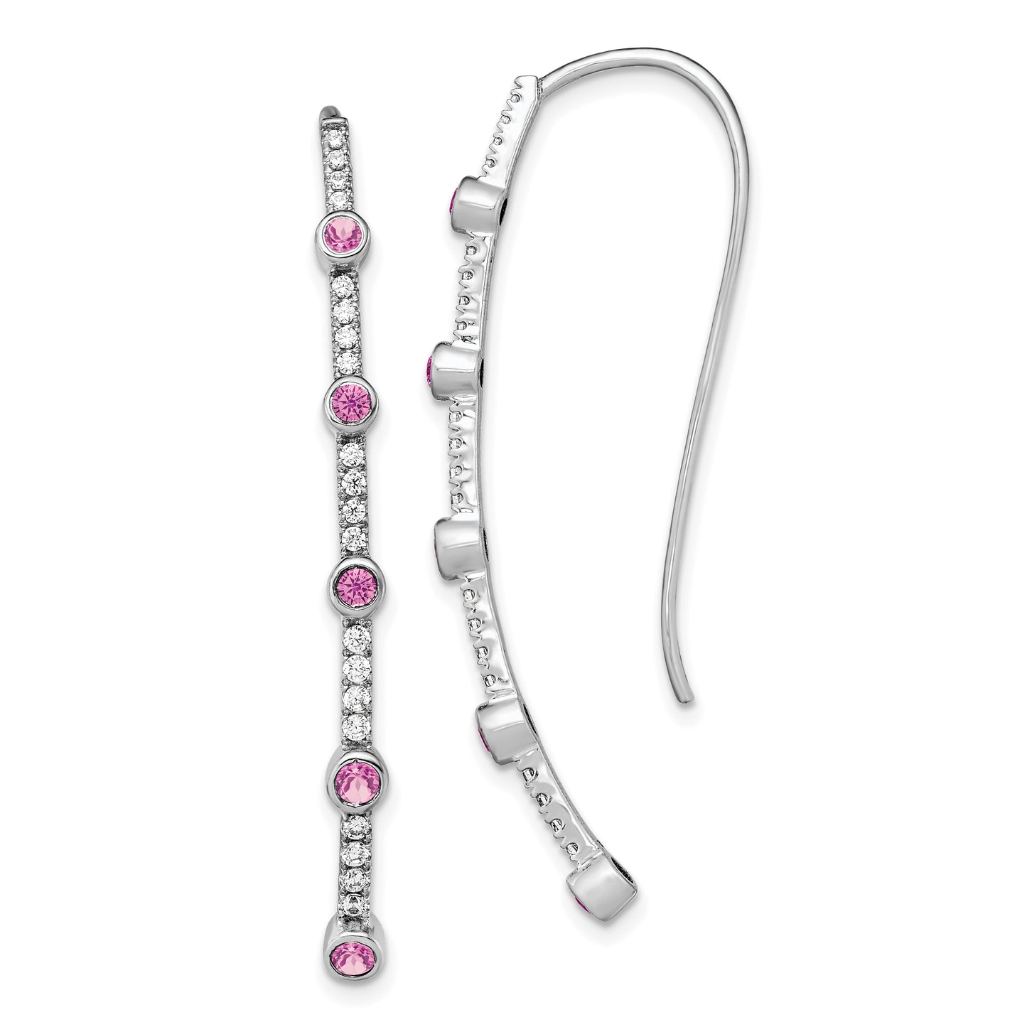 14k White Gold 3/8 Ct. Lab Grown Diamond VS/SI+ G+ and Lab Created Pink Sapphire Threader Earrings