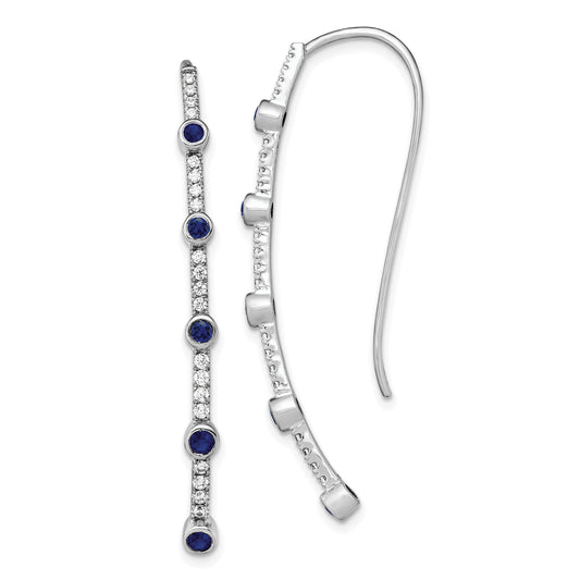 14K White Gold Lab Grown Diamond VS/SI+ G+ Created.Sapphire Threader Earrings