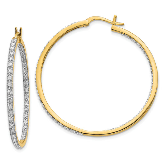 14k Yellow Gold 7/8 Ct. Lab Grown Diamond VS/SI+ G+ In and Out Hoop Earrings