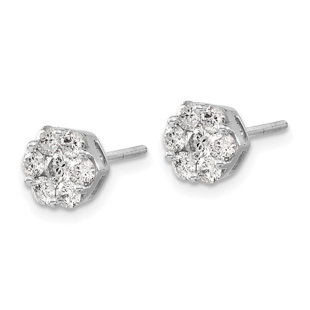 14k White Gold 1 1/10 Ct. Lab Grown Diamond VS/SI+ G+ Screwback Cluster Post Earrings