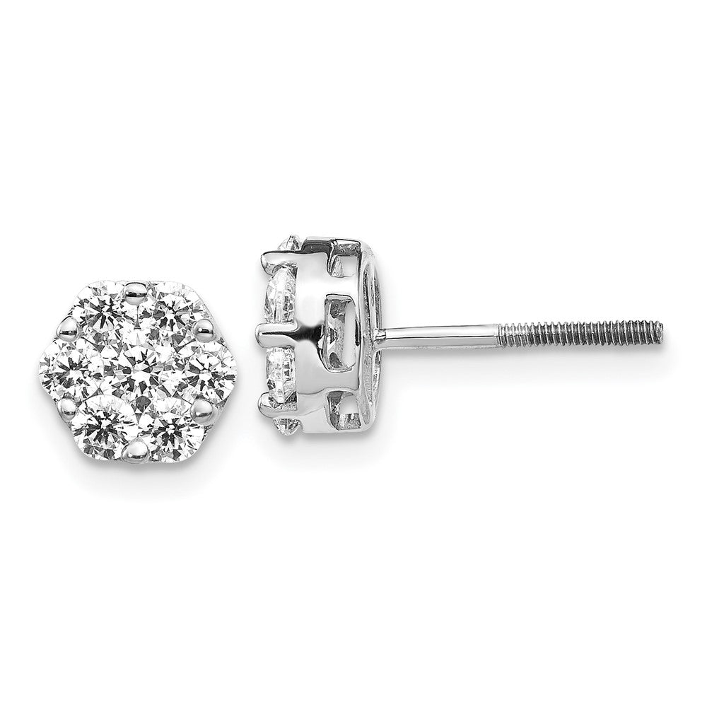 14k White Gold 1 1/10 Ct. Lab Grown Diamond VS/SI+ G+ Screwback Cluster Post Earrings