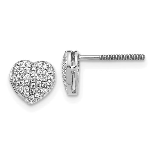 14K White Gold Lab Grown VS/SI+ G+ Diamond Heart Screwback Post Earrings