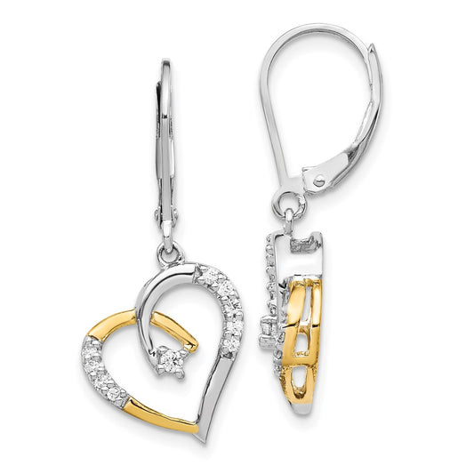 14k Two-tone 14k Two Tone 1/5 carat Lab Grown Diamond VS/SI+ G+ Complete Dangle Heart Leverback Earrings