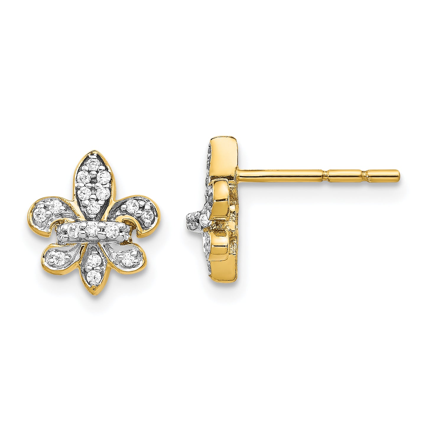 14k Yellow Gold Lab Grown VS/SI+ G+ Diamond Fleur de Lis Post Earrings