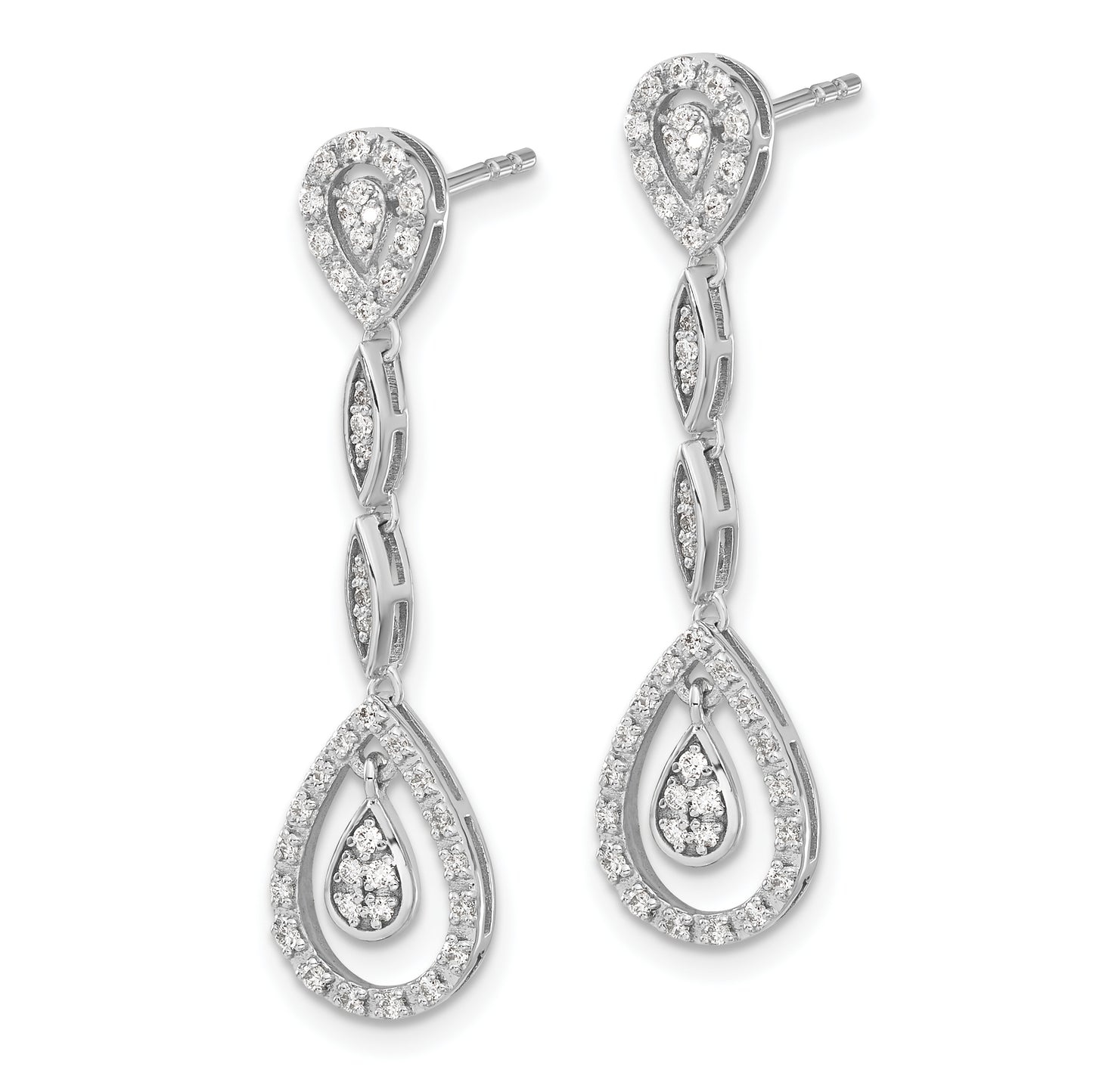 14k White Gold 1/3 Ct. Lab Grown Diamond VS/SI+ G+ Dangle Teardrop Post Earrings